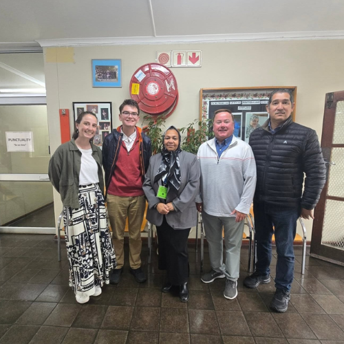 Greg Cunningham with school leaders at Heathfield High School in Cape Town